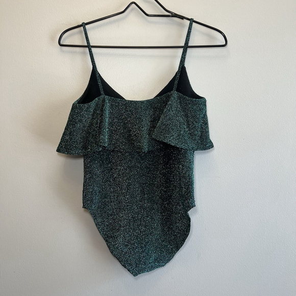 Zara Green Knit Sparkle Ruffle Tank Top Bodysuit Woman’s Small - Picture 6 of 12